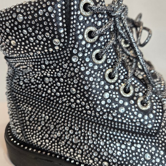 Forever Womens Black Rhinestone Studded Combat Boots Lace Up Size 10 - Picture 5 of 8